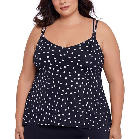 Swim Solutions Women Black Polka-Dot High-Low Swim Tankini Top Plus Size US 18 - Picture 1 of 3